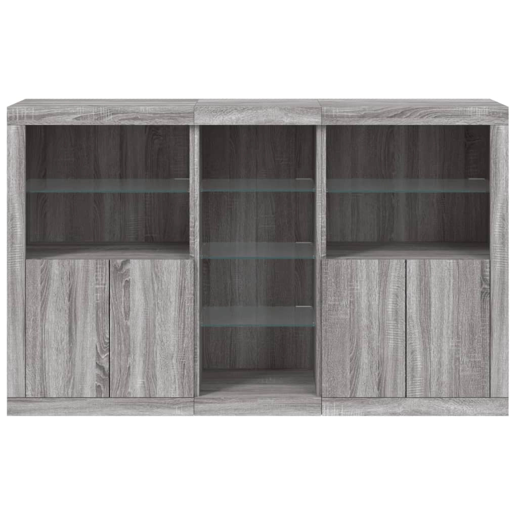 Buffet credenza cassettiera armadio mobile contenitore organizer per cucina soggiorno salotto con luci LED Sonoma 162 x 37 x 100 cm grigio 02_0030055