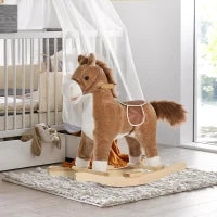 Cavallo a Dondolo Giocattolo con Suoni Realistici per Bambini 36-72 Mesi, Include 2 Batterie AA, Marrone