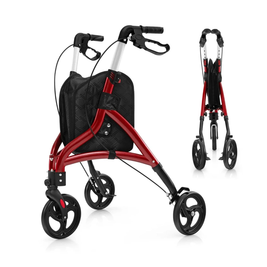 Deambulatore pieghevole 78 x 67,5 x 86-96 cm per anziani con 3 ruote antiscivolo telaio in alluminio leggero in rosso 20_0011680