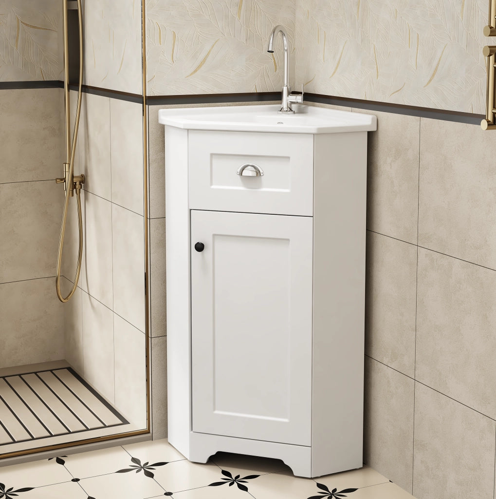Mobile lavabo bagno freestanding con lavabo in ceramica, MDF, bianco