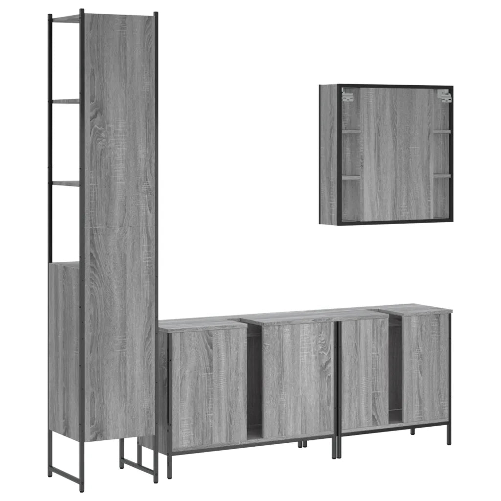 Set Mobili da Bagno | Armadio da bagno 4 pz Grigio Sonoma in Legno Multistrato