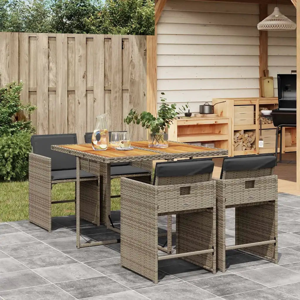 Set da Pranzo da Giardino 5 pz | Set Salotto da Giardino con Cuscini in Polyrattan Grigio