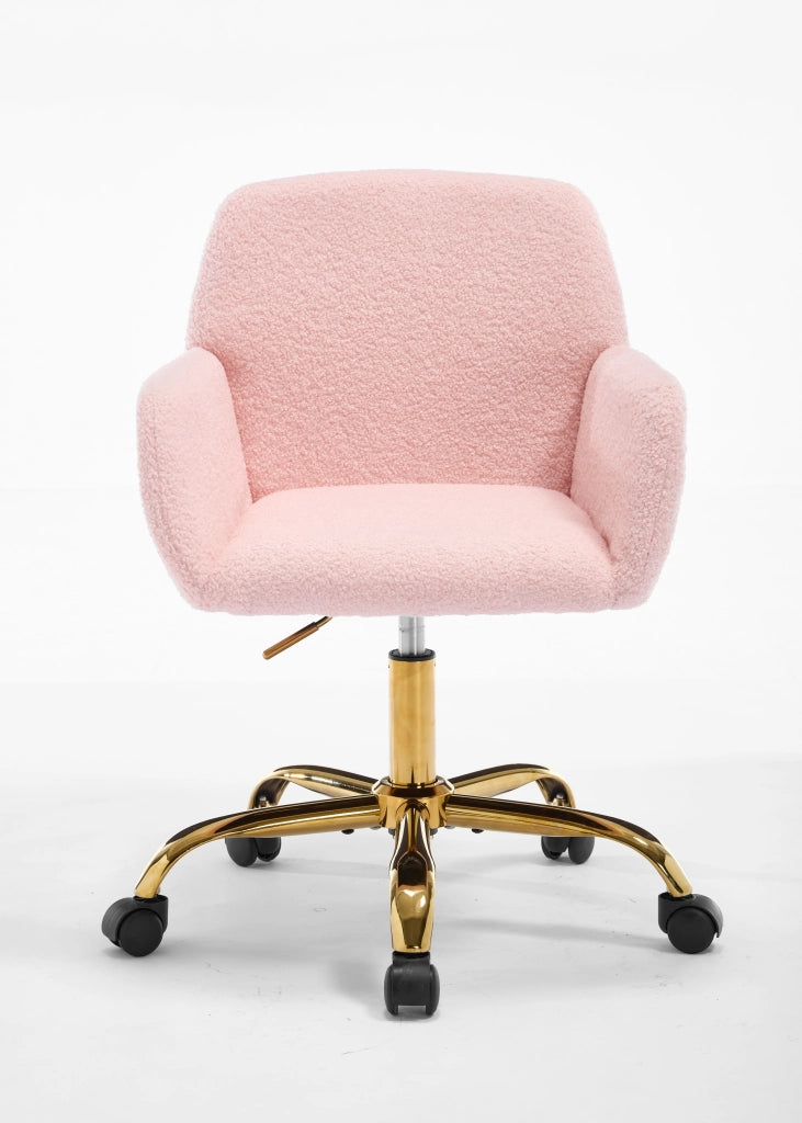 Sedia da ufficio, sedia da trucco, girevole, altezza della seduta regolabile, rivestimento in velluto sintetico, struttura in metallo, rosa