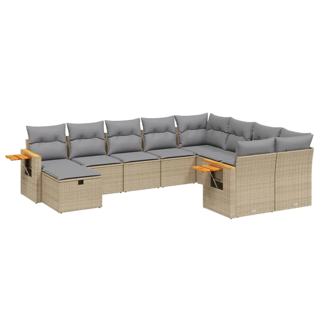 Set Divano da Giardino 10 pz con Cuscini Beige in Polyrattan 3227158