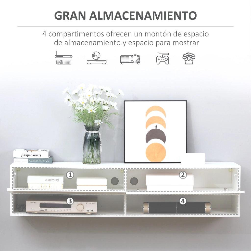 Mobile TV per salotto da parete con 2 ripiani e 2 ante ¨C zephmum ¨C 60 pollici