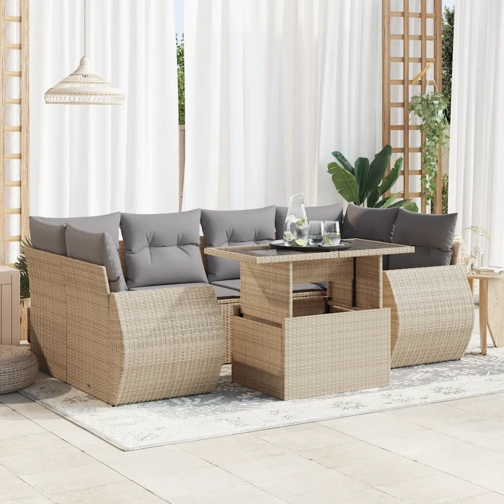 Set Divani da Giardino 7 pz con Cuscini Beige in Polyrattan 3326590