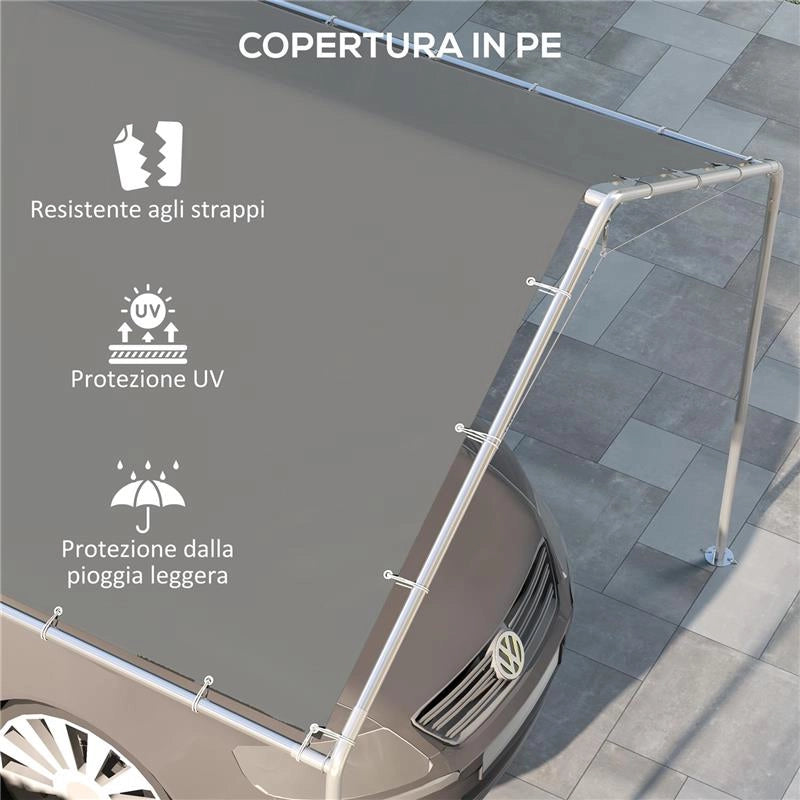 COPERTURA DI RICAMBIO 6X3 M IN PE GRIGIO SCURO ANTI-UV PER CARPORT AUTO CON CORDE ELASTICHE