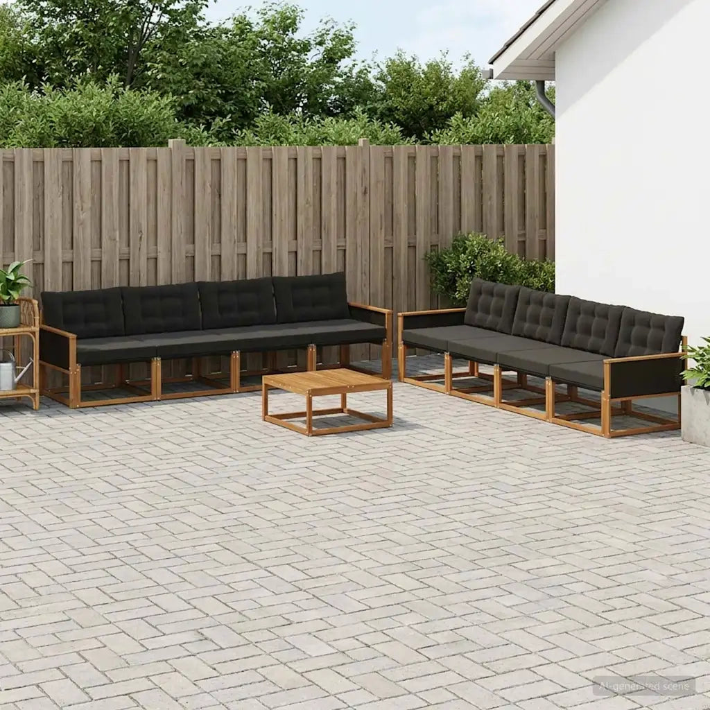 Set di divani da esterno con cuscino 9 pcs Naturale e Nero 3381320