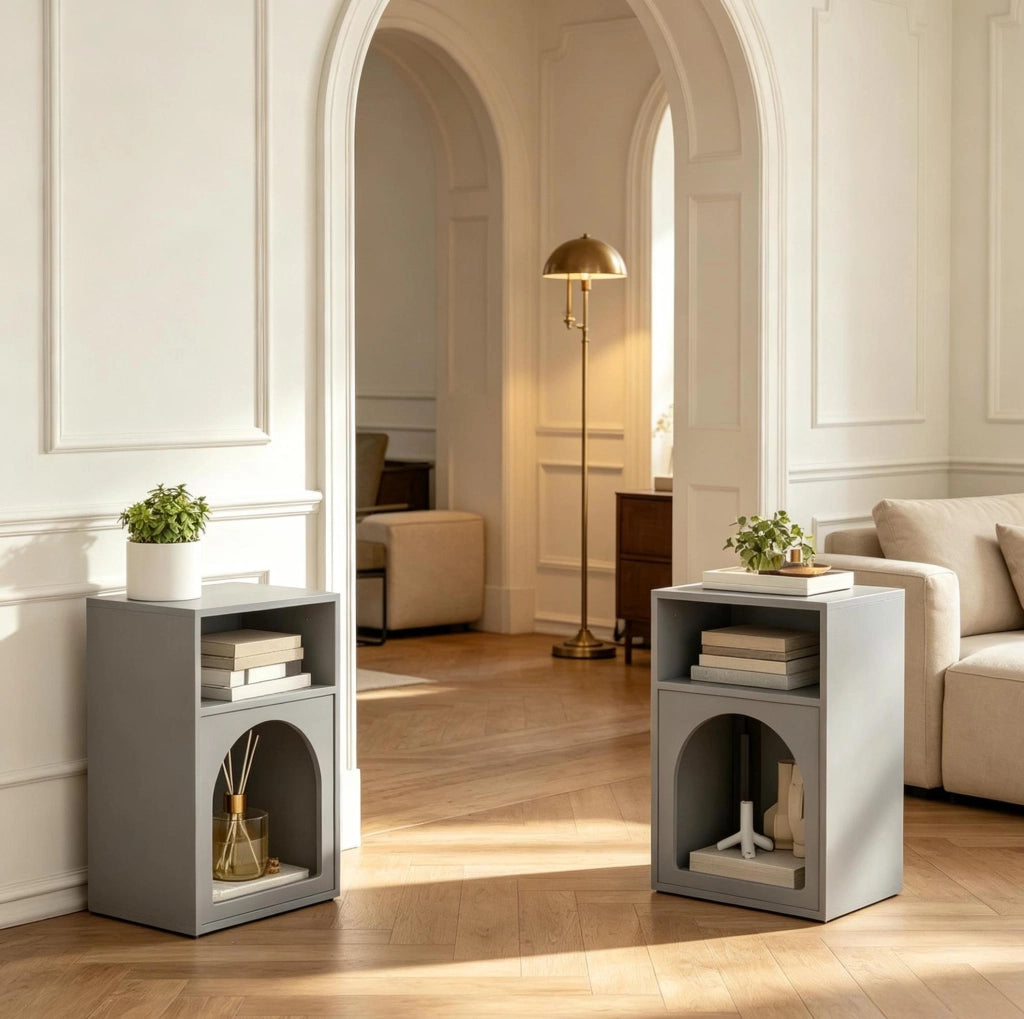Set di 2 comodini ULEVR 40x30x60 cm con 2 vani aperti, in MDF grigio