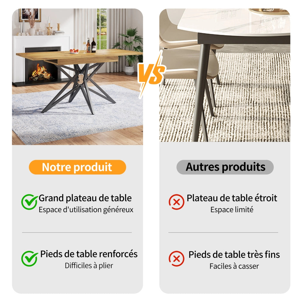 Tavolo da pranzo allungabile con piano effetto noce brasiliano, gambe in metallo a stella, per cucina e soggiorno walnut 120 × 80 cm