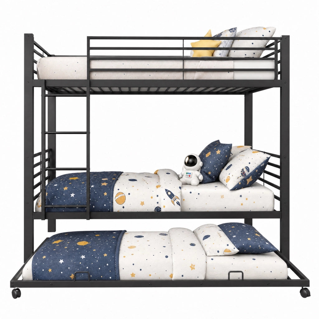 Letto a castello 90x200 cm con letto estraibile in metallo nero