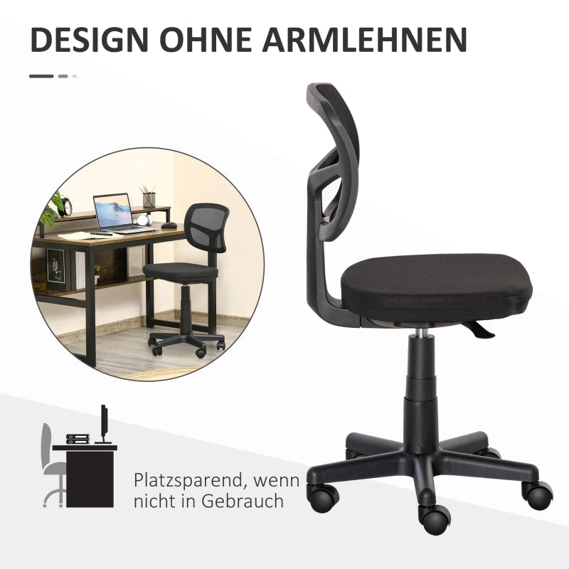 Sedia da ufficio ergonomica girevole con altezza regolabile senza braccioli e rotelle per scrivania in tessuto nero