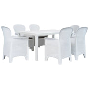 Set da pranzo da esterno 7 pezzi in plastica bianca effetto rattan 02_0014511