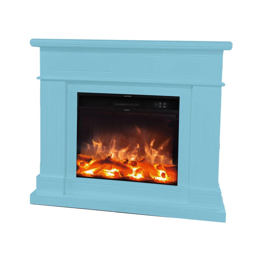 Mpc Camino Lipari Caminetto Da Pavimento Con Cornice e Bruciatore Elettrico Da 1500w Turchese Caminetto Design Completo Di Telecomando Fatto In Legno Mdf Di Qualita Facile Da Posizionare o Spostare