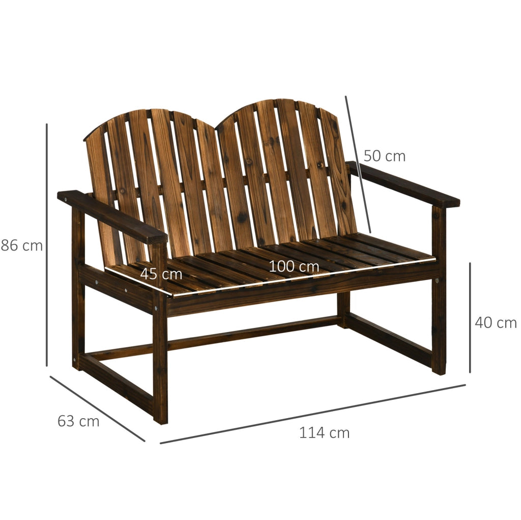 Panca da giardino a 2 posti in legno di abete carbonizzato; 114x63x86 cm; marrone