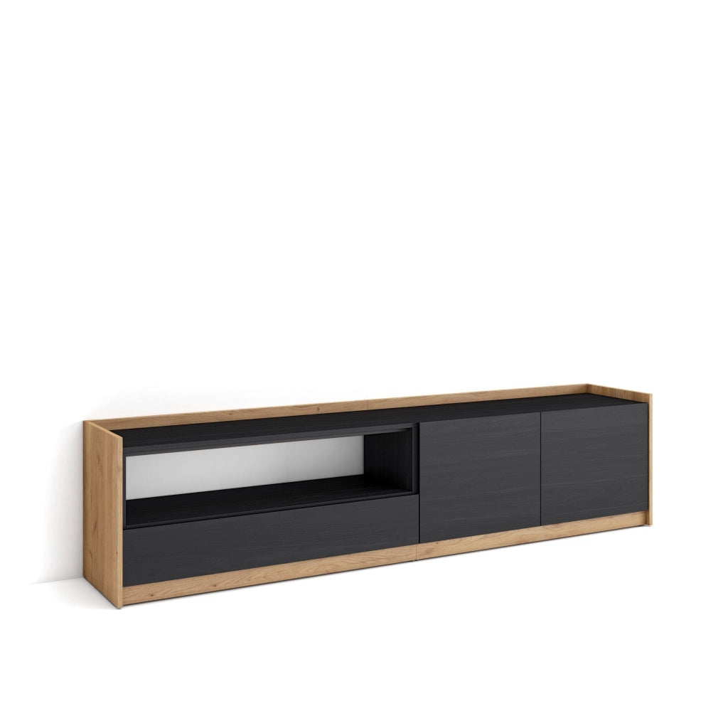 Mobile TV Soggiorno, 207x50x37 cm, Per TV fino a 80", Mobile Soggiorno, Nero e rovere