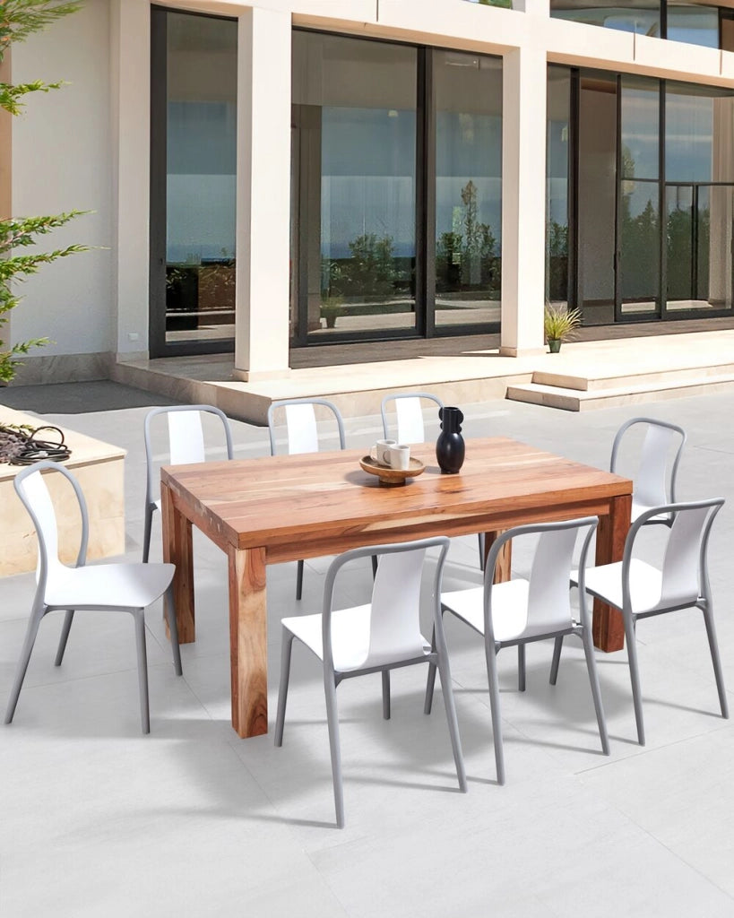 Set di 8 sedie per esterno bianche e grigie impilabili senza braccioli giardino patio terrazzo