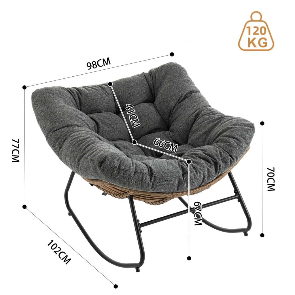 Poltrona a dondolo in chenille con struttura ergonomica e base stabile grigio