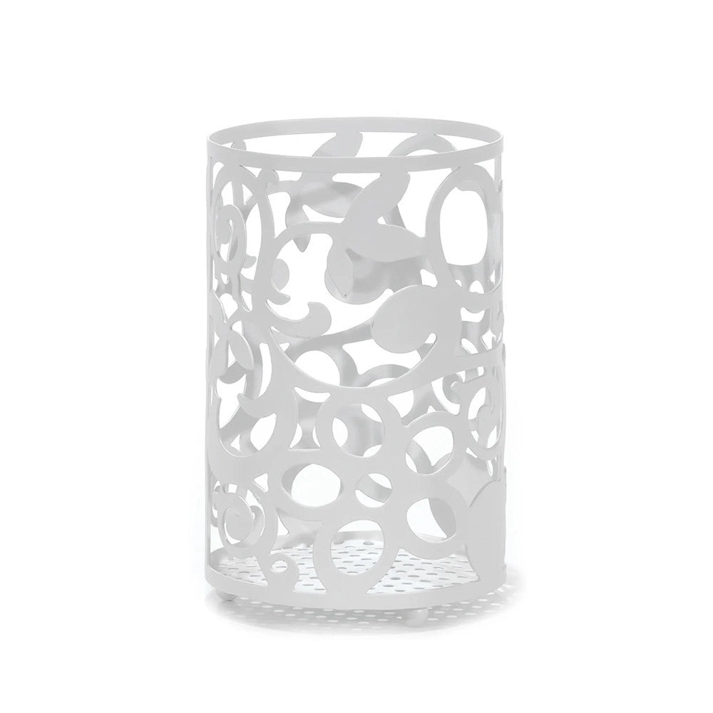 Trade Shop - Portautensili Da Cucina In Metallo Bianco H16 X ø11cm Design Traforato Decorativo -