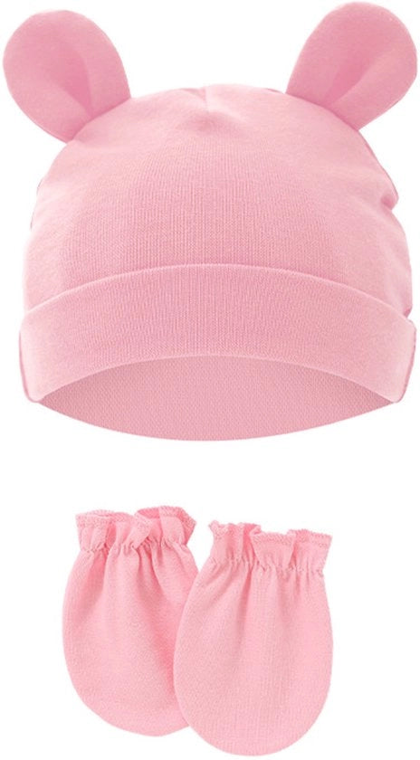 Set di cappe e guanti per neonati, orecchini di cotone con funzione antikras, adatti per bambini da 0 a 1 anno, diametro massimo 15,5 cm, Rosso