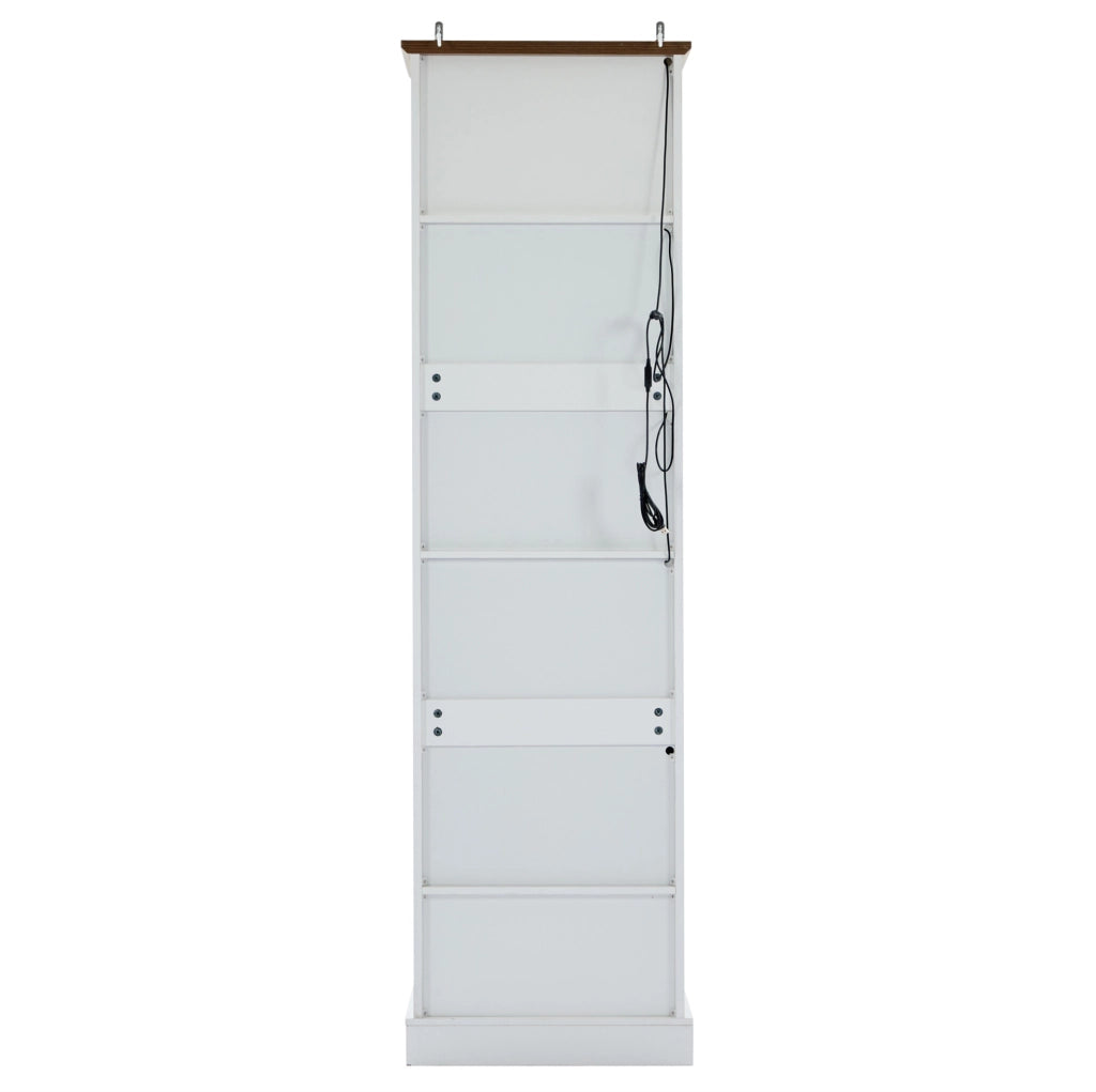 Vetrina LED con USB; 178x50x35 cm; MDF bianco opaco e vetro temprato; 5 ripiani