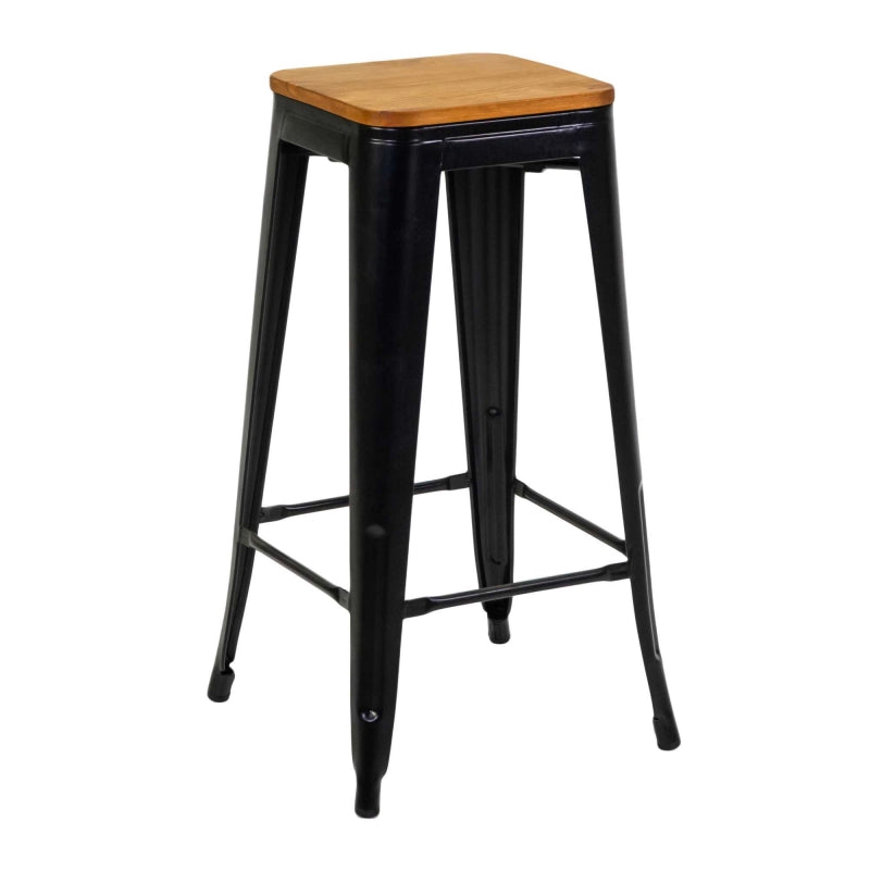 Sgabello ferro New Bristol nero seduta legno cm 42x42h76
