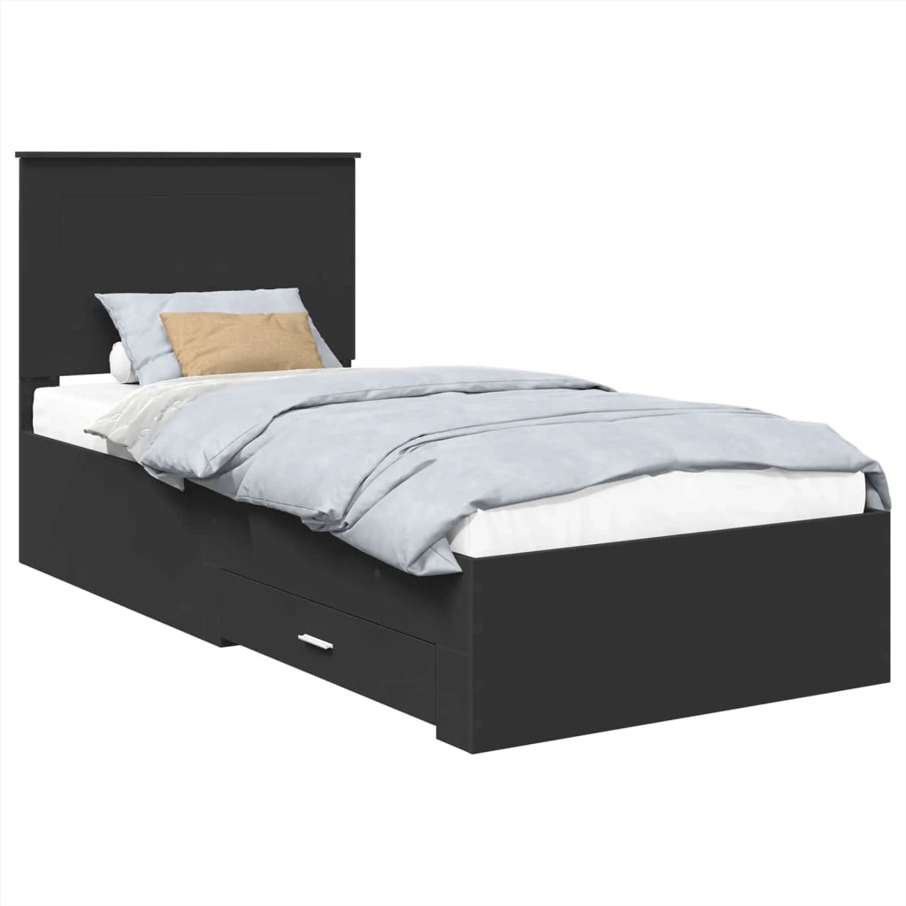 Letto singolo | Letto per adulti | Struttura del letto con testiera Nero e Argento 75 x 190 cm