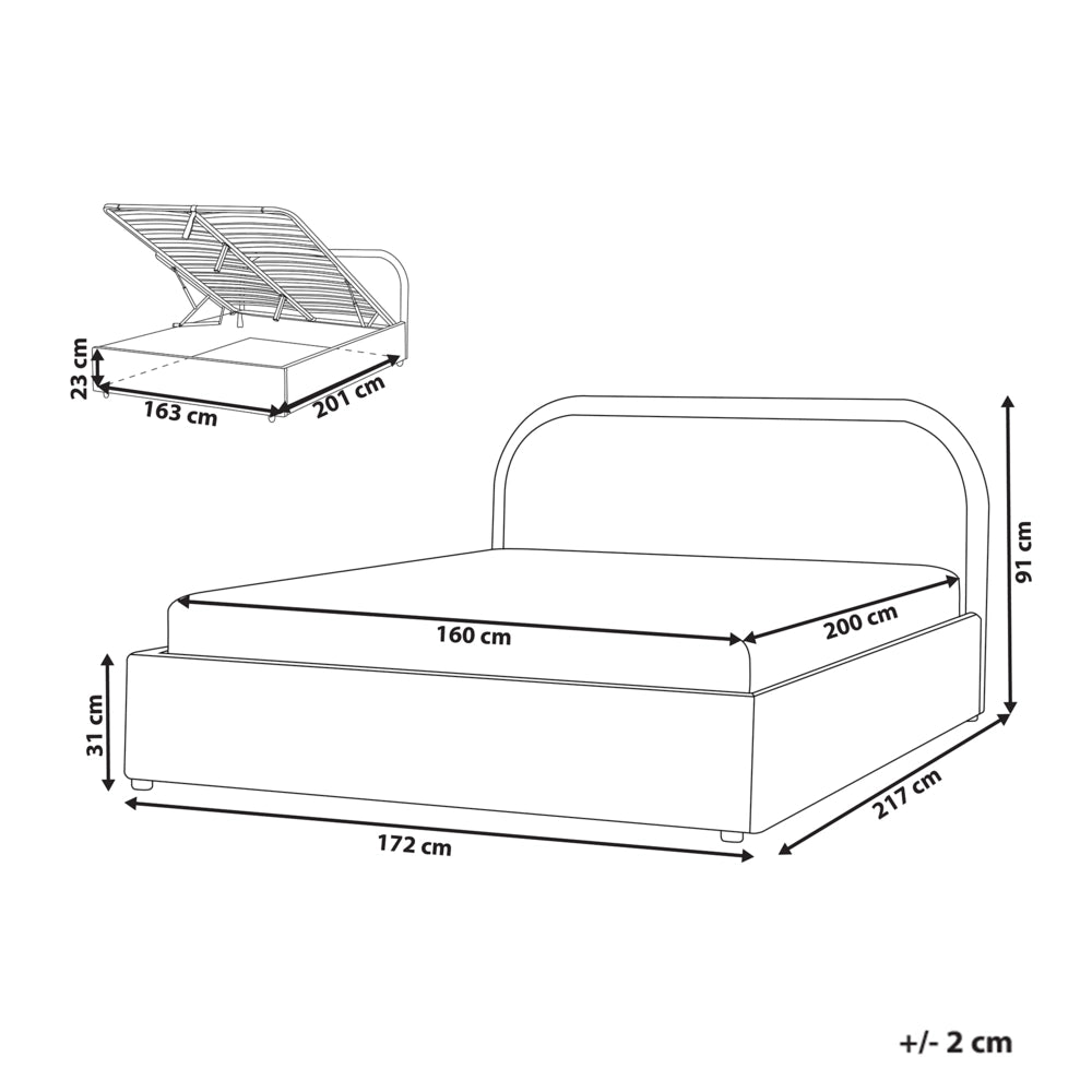 Letto matrimoniale EU Beige Chiaro Tessuto di ciniglia 160 x 200 cm Struttura imbottita con contenitore