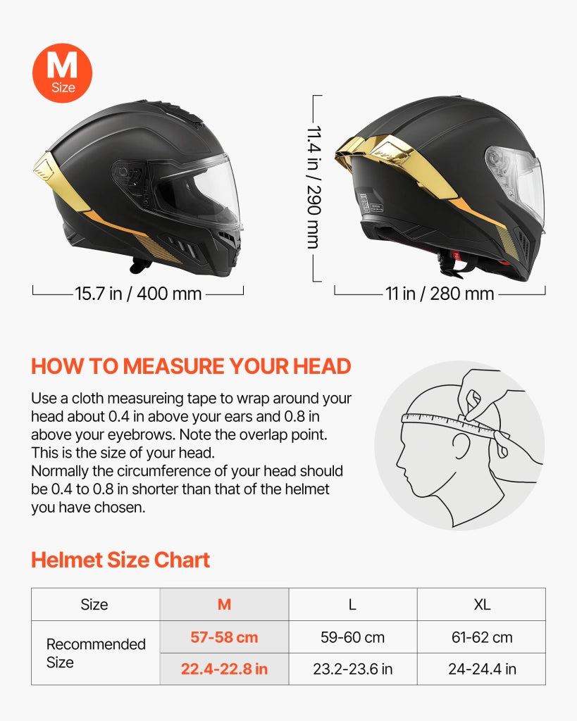 Casco da Moto Integrale V-822 con Doppia Visiera Parasole Taglia M Omologato ECE DOT in ABS e PC Imbottitura Removibile Nero