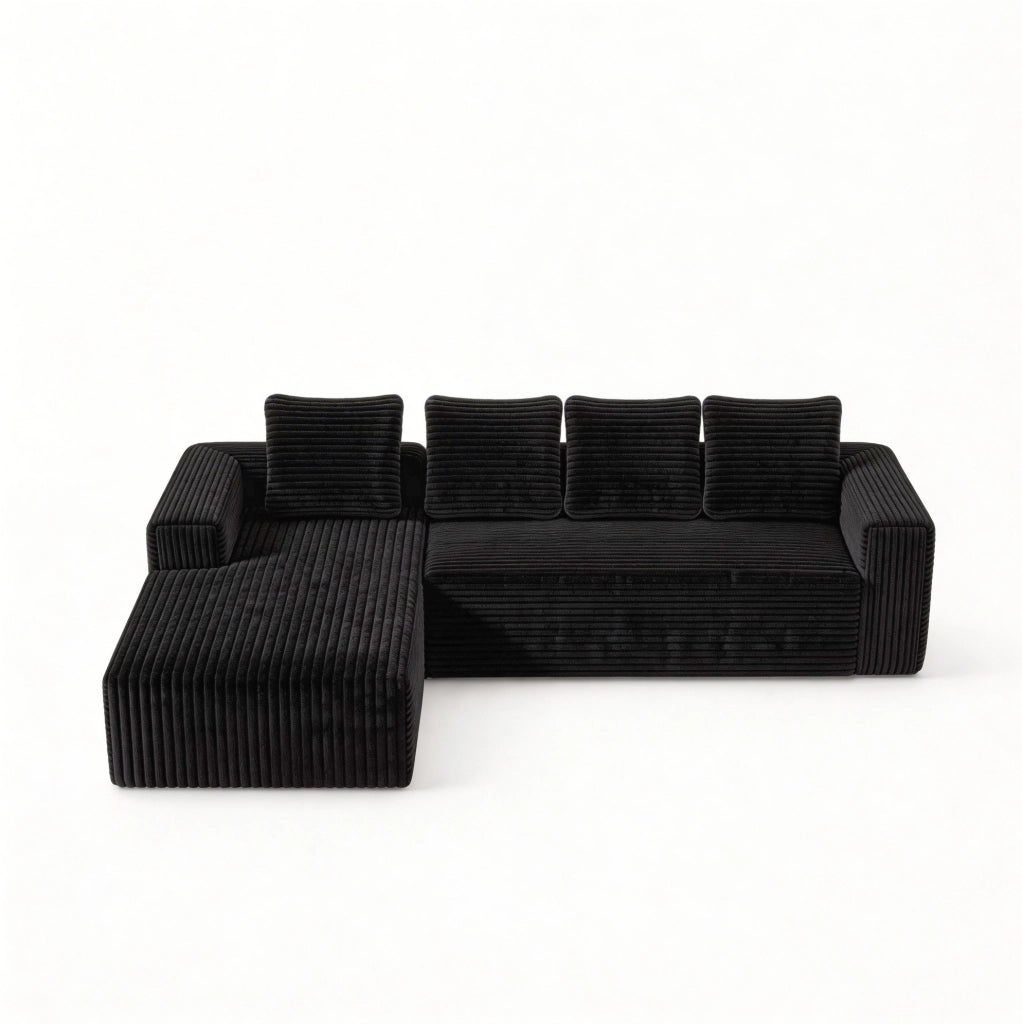 Divano modulare angolare con chaise reversibile; senza montaggio; in velluto a coste nero