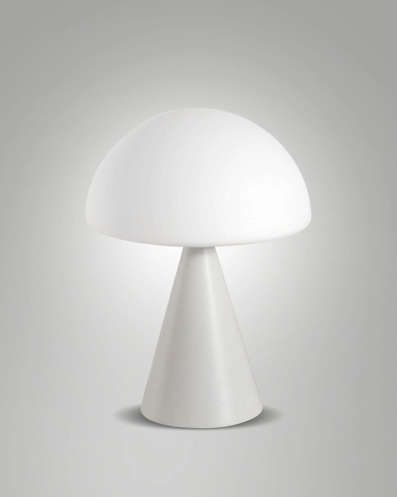 Lampada da Tavolo Blip LED 7W con Regolazione al Tocco e Tecnologia CCT 2700K-4000K, Struttura in Metallo e Vetro Soffiato, Colore Bianco - Blip