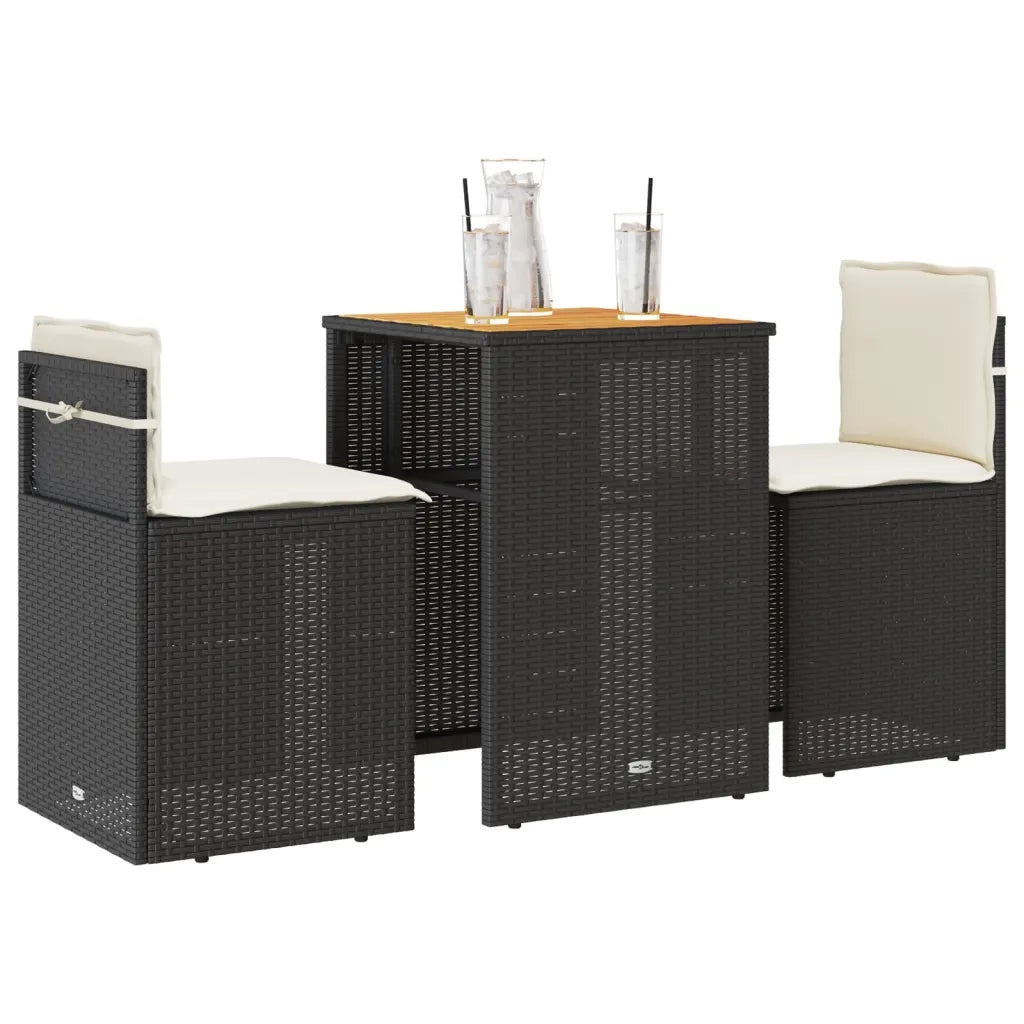Set da BistrÃ² 3 pz con Cuscini Nero in Polyrattan
