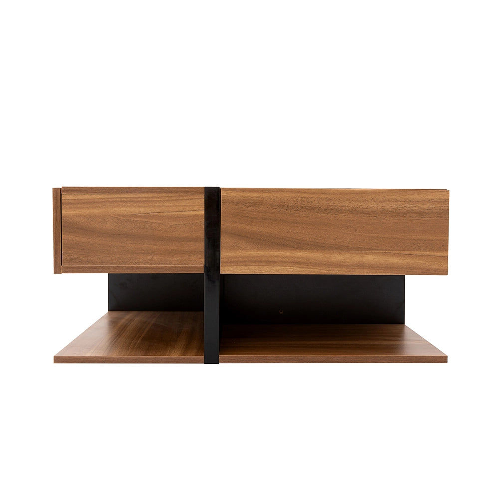 Tavolino da caffè 78x78x36 cm; 4 cassetti con ripiano inferiore; truciolato; colore naturale