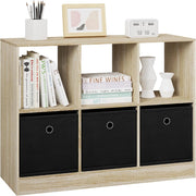 Libreria Scaffale con 6 Cubi, Mobile Libreria Salvaspazio con 3 Ceste in TNT, Porta Libri da Terra per Cameretta, Soggiorno, Studio, Ufficio, in Legno, Rovere Chiaro, 80x30x60cm, SK033hei