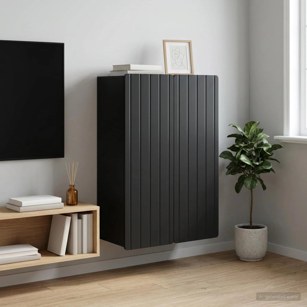 Mobiletto a muro Nero 66 x 34,5 x 92 cm Legno ingegnerizzato 898226