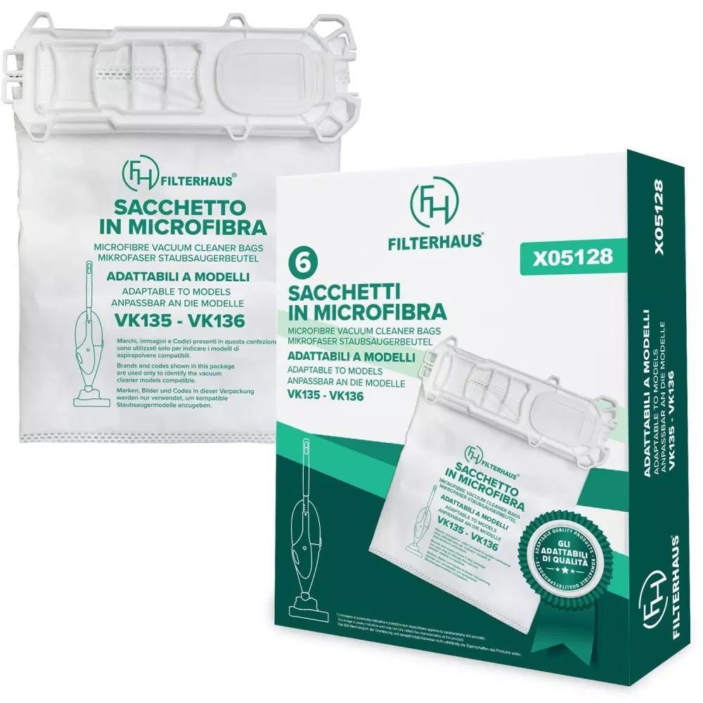 6PZ SACCHETTI ASPIRAPOLVERE FOLLETTO VK 135 VK 136 in stoffa - Vorwerk Compatibili