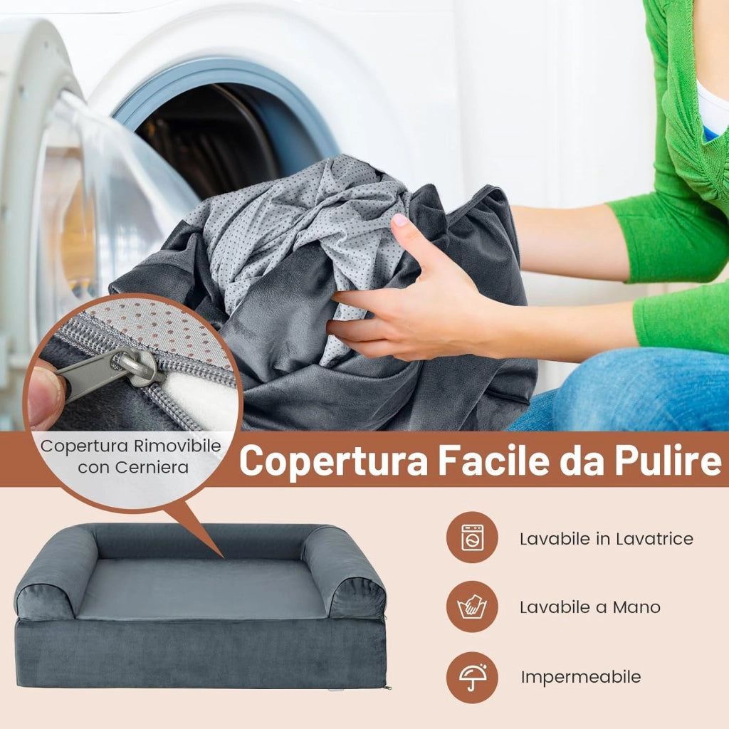Letto Ortopedico per Cani, Cuccia per Animali in Schiuma di Memoria con Poggiatesta, Copertura Rimovibile e Fondo Antiscivolo per Cani Anziani, 102 x 82 x 30,5 cm