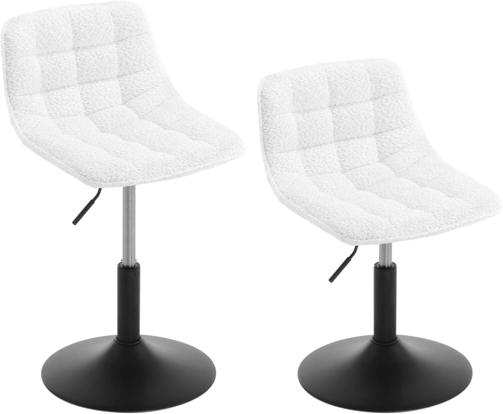 2 x Sgabelli per Toeletta Trucco, Sedia da Trucco con Schienale, Sgabello Regolabile in Altezza, Seduta in Ciniglia, Base in Metallo, Sgabello per Cucina, Camera da Letto, Bianco