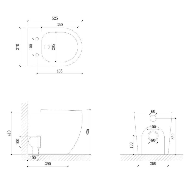 WC filo muro FT53A a pavimento in ceramica 52.5x37x41H cm. bianco