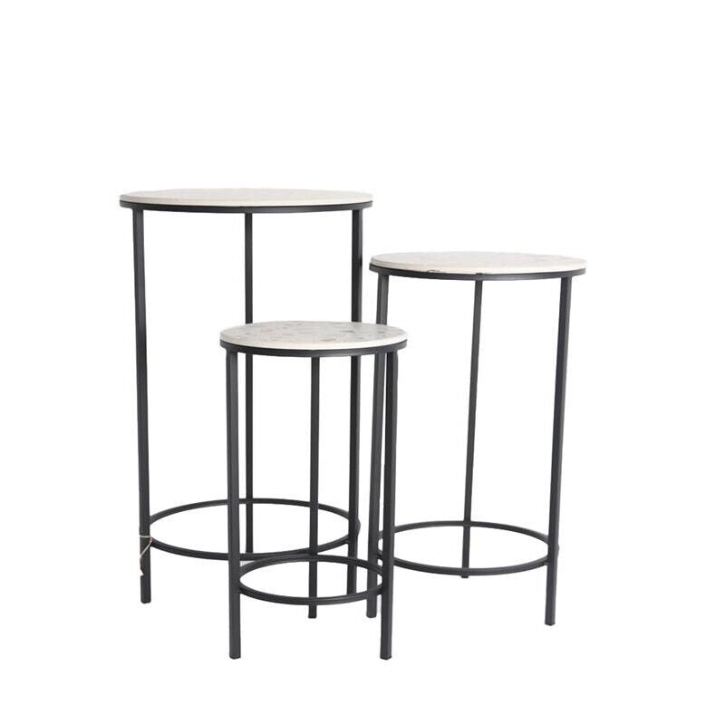 SET 3 TAVOLINI DECORATIVI A COLONNA 30X72H/25X62H/20X52H CM TONDI CON TOP BIANCO