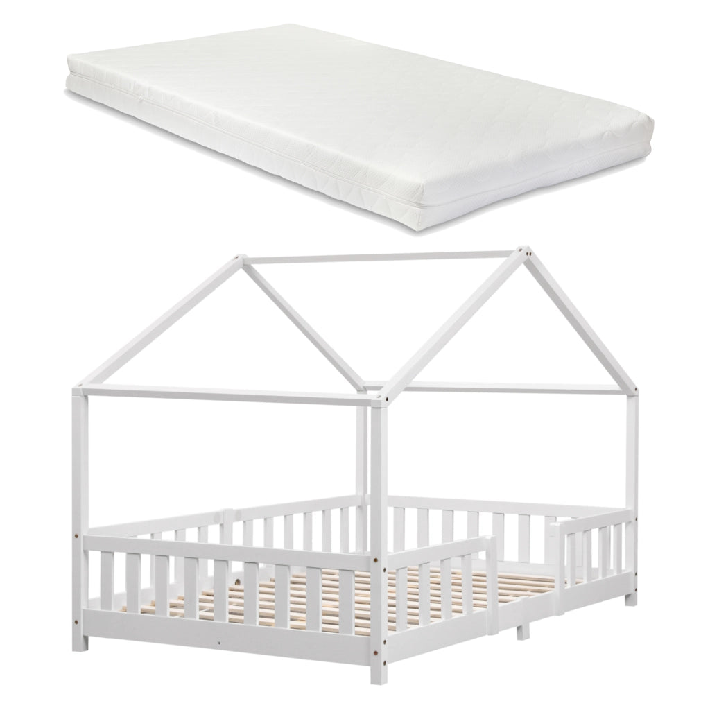Letto per Cameretta Treviolo a Forma di Casetta con Materasso 120x200 cm Bianco [en.casa] [neu.haus]
