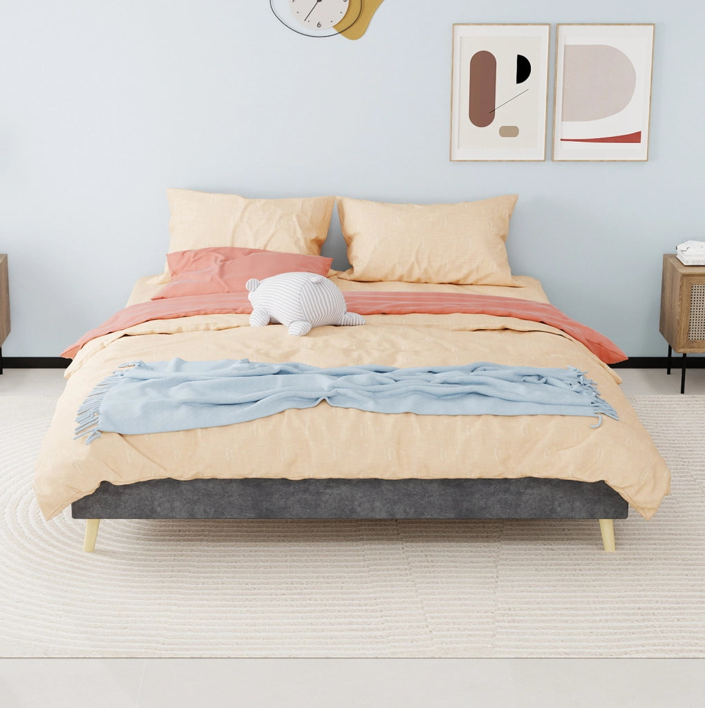Letto 160x200 cm con struttura stabile e montaggio rapido in tessuto e metallo grigio
