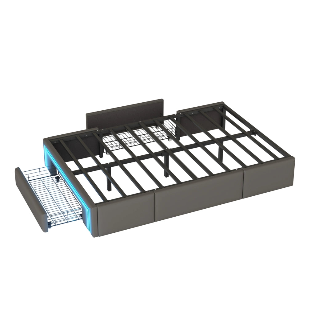 Letto imbottito 90x200 con cassetti e luce LED