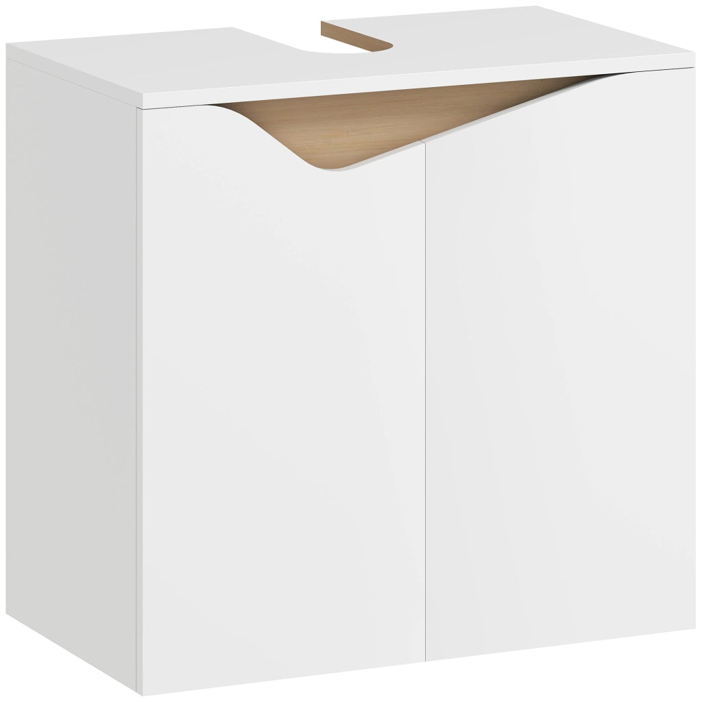 Mobile Sottolavabo Bagno con Ante a Chiusura Morbida ¨C Zephmum ¨C Bianco 60x35x57.9 cm