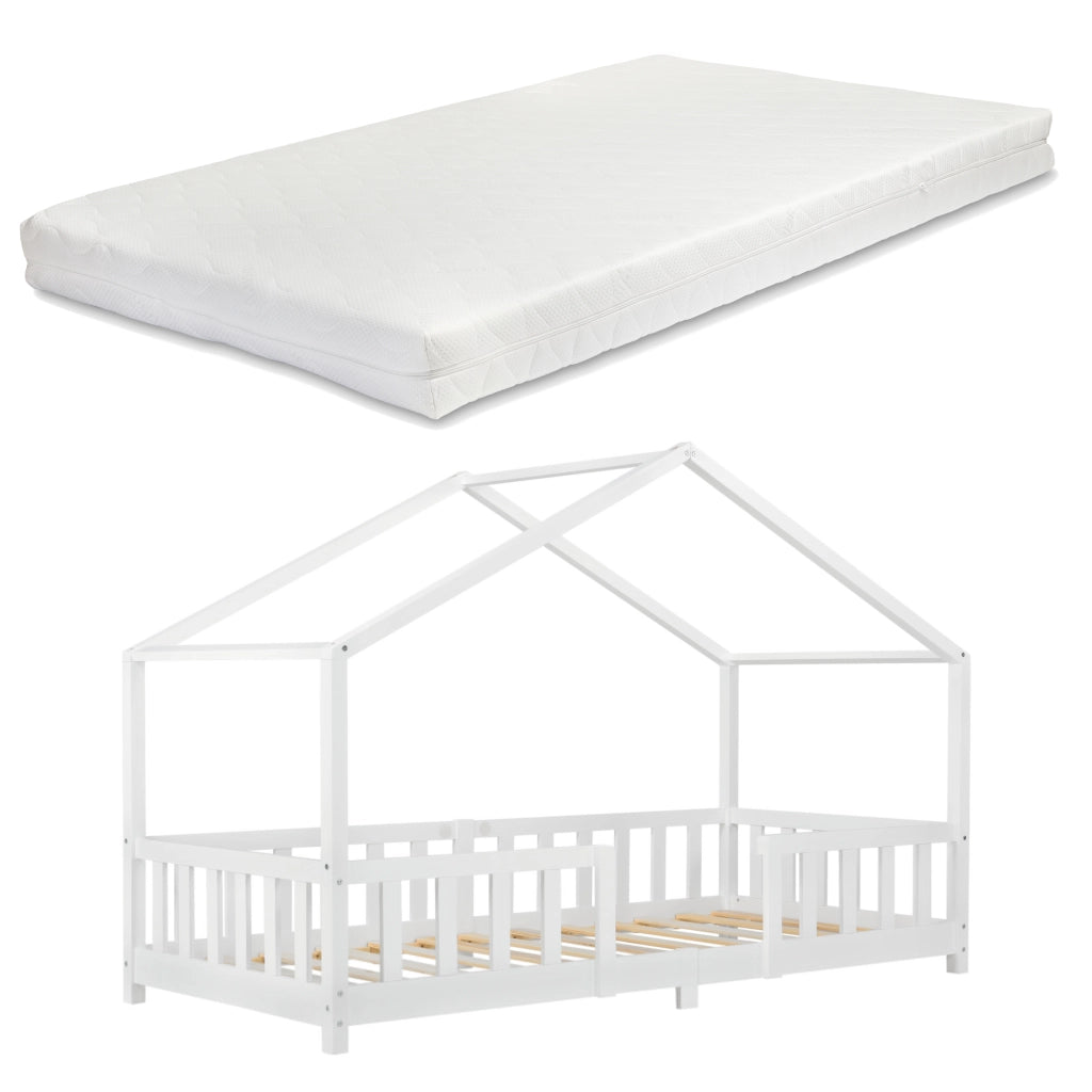 Letto per Cameretta Treviolo a Forma di Casetta con Materasso 90x200 cm Bianco [en.casa] [neu.haus]