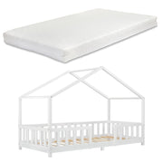 Letto per Cameretta Treviolo a Forma di Casetta con Materasso 90x200 cm Bianco [en.casa] [neu.haus]