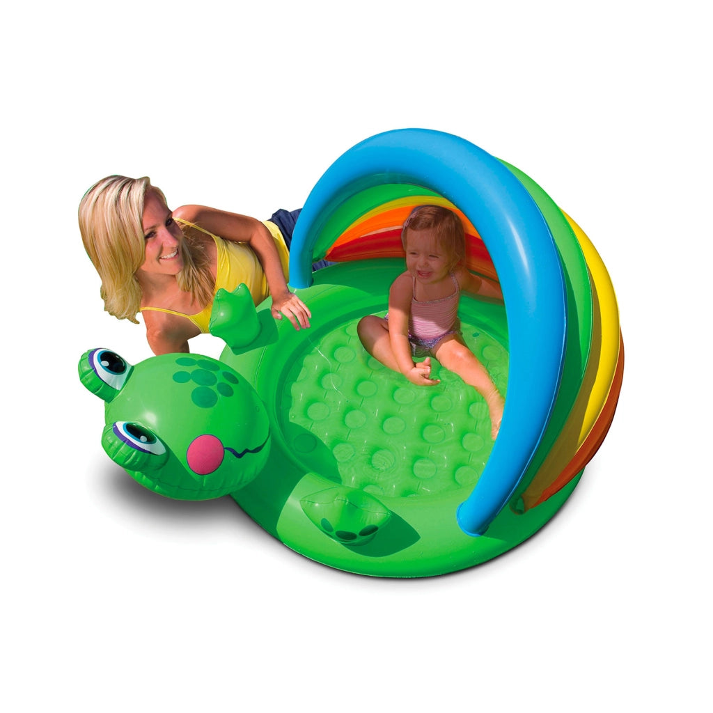 Piscina Gonfiabile per Bambini Piscina Froggy 114x99x69 cm Fondo Gonfiabile e Parasole Verde