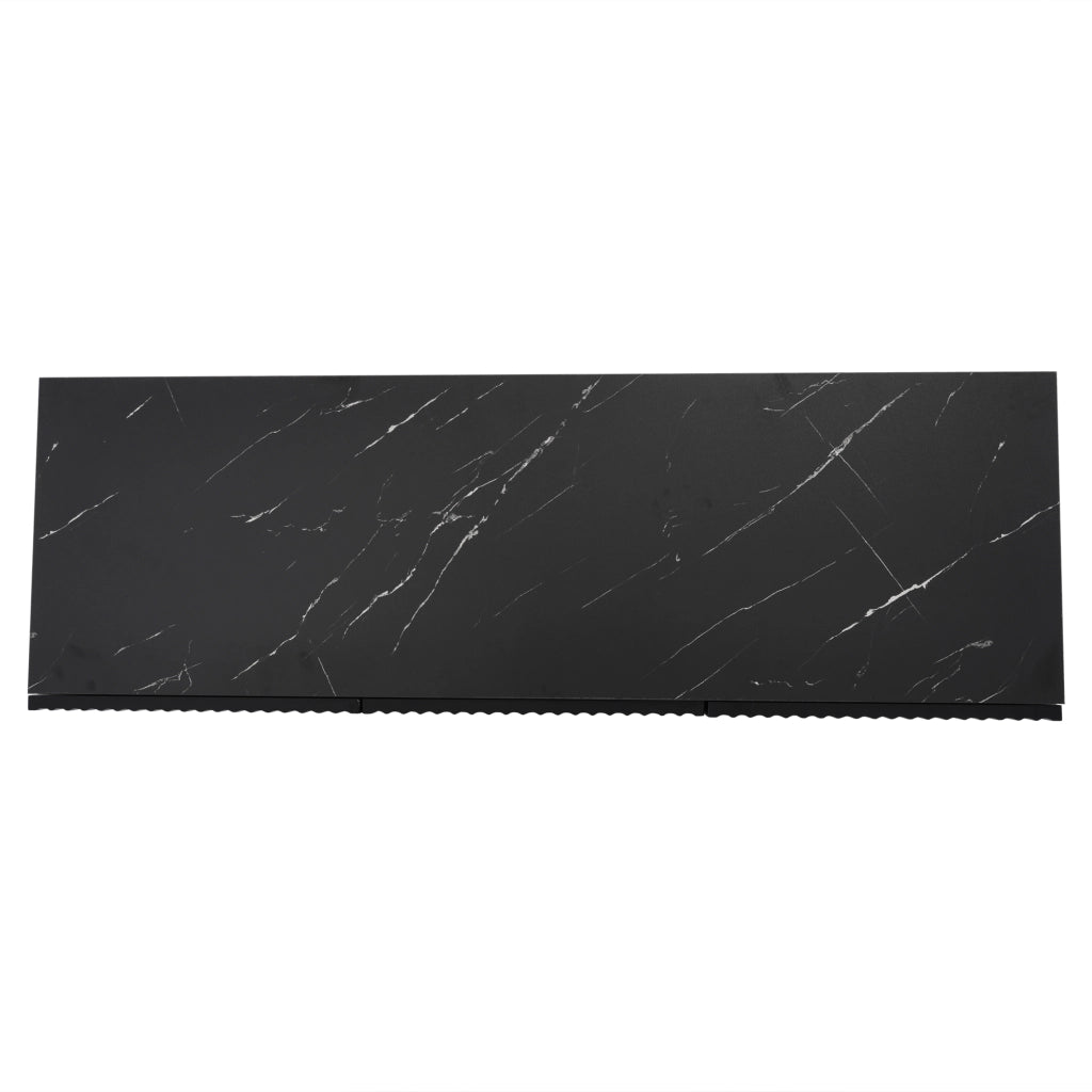Credenza moderna 120 cm con LED Bluetooth, finitura nera effetto marmo, 3 ante e 6 scomparti