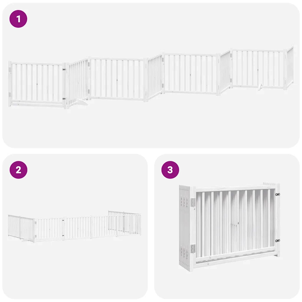 vidaXL Cancello Cani Porta Pieghevole Bianco 12 Pannelli 640 cm Pioppo