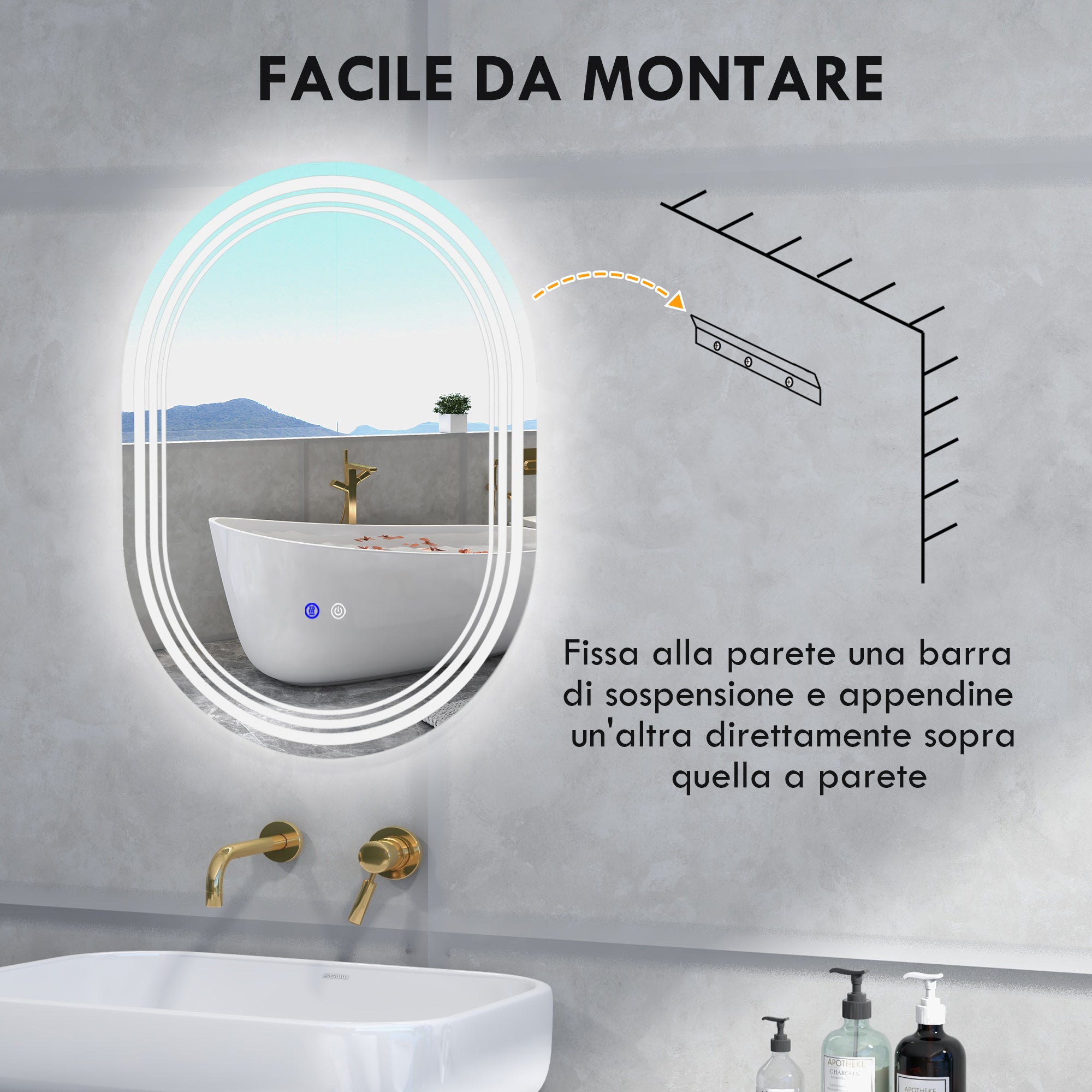 Specchio Bagno con LED 80x60 cm Antiappannamento e Interruttore Touch